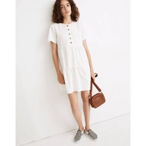 Madewell size M White Button-Front Short-Sleeve Tiered Mini Dress